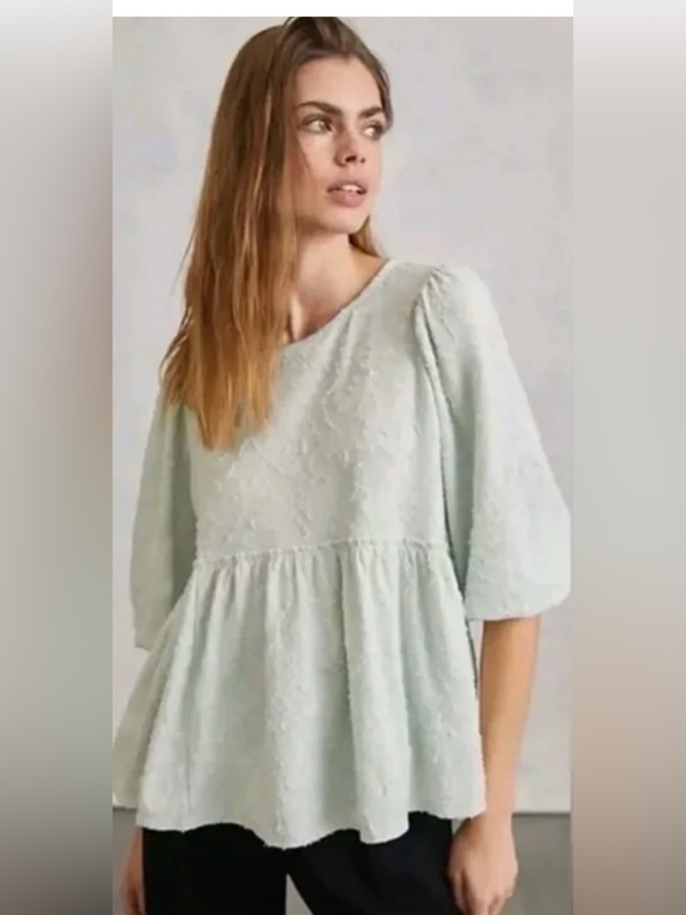 Anthropologie Pale Mint Embroidered Peplum Tunic